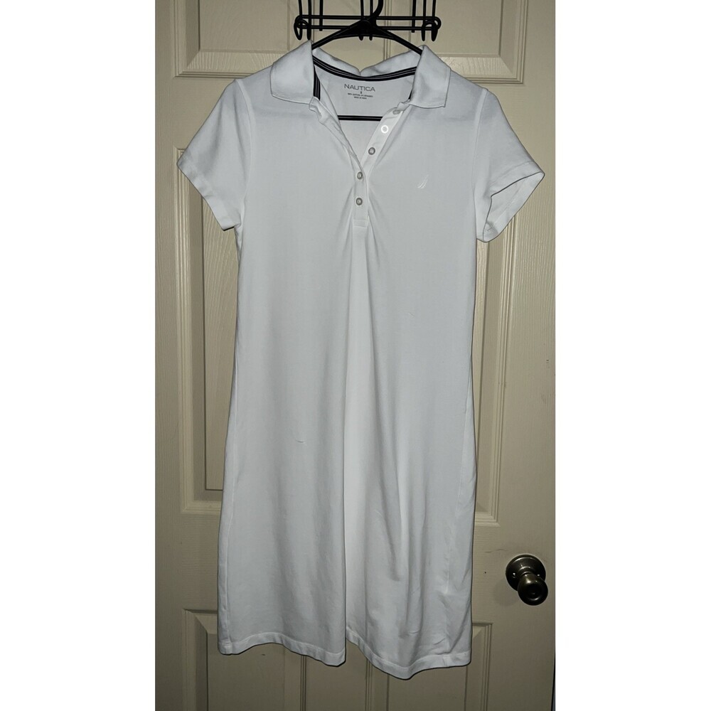 Nautica Women’s Size Small White Solid Polo Dress Short Sleeve Boat|Beach|Summer